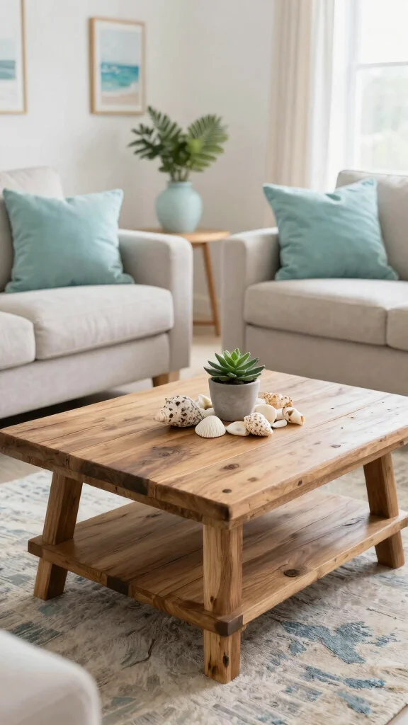 13 Living Room Coffee Table Ideas for Style Storage and Proportion - 11. Coastal-Inspired Coffee Table 1