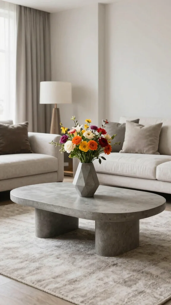 13 Living Room Coffee Table Ideas for Style Storage and Proportion - 4. Eco-Friendly Concrete Coffee Table 1