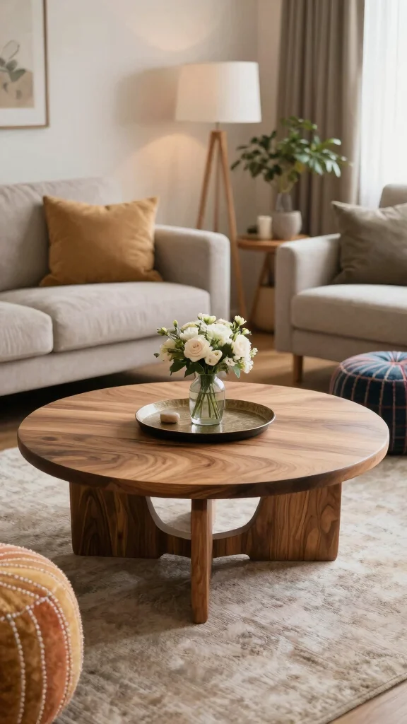 13 Living Room Coffee Table Ideas for Style Storage and Proportion - 8. Stylish Round Coffee Table 1