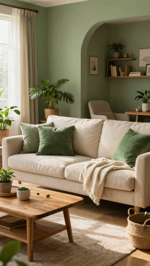 13 Living Room Color Scheme Ideas for a Harmonious Styled Space - 1. Soothing Sage and Cream 1
