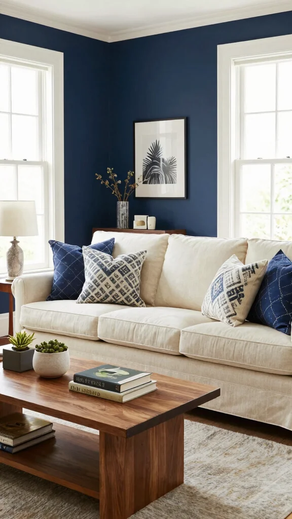 13 Living Room Color Scheme Ideas for a Harmonious Styled Space - 13. Classic Navy and Soft Cream 1