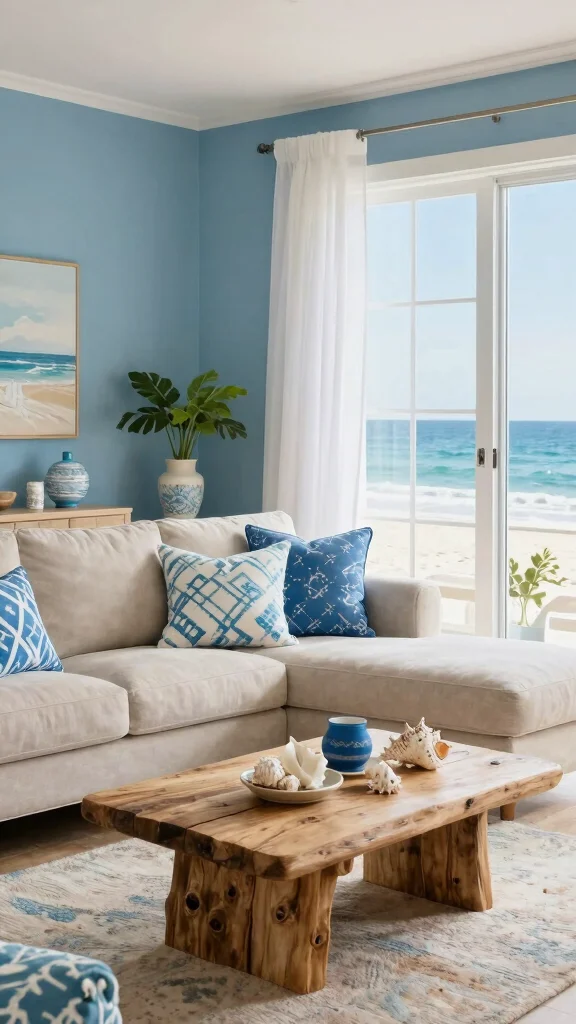 13 Living Room Color Scheme Ideas for a Harmonious Styled Space - 2. Ocean Blue and Sandy Beige 1