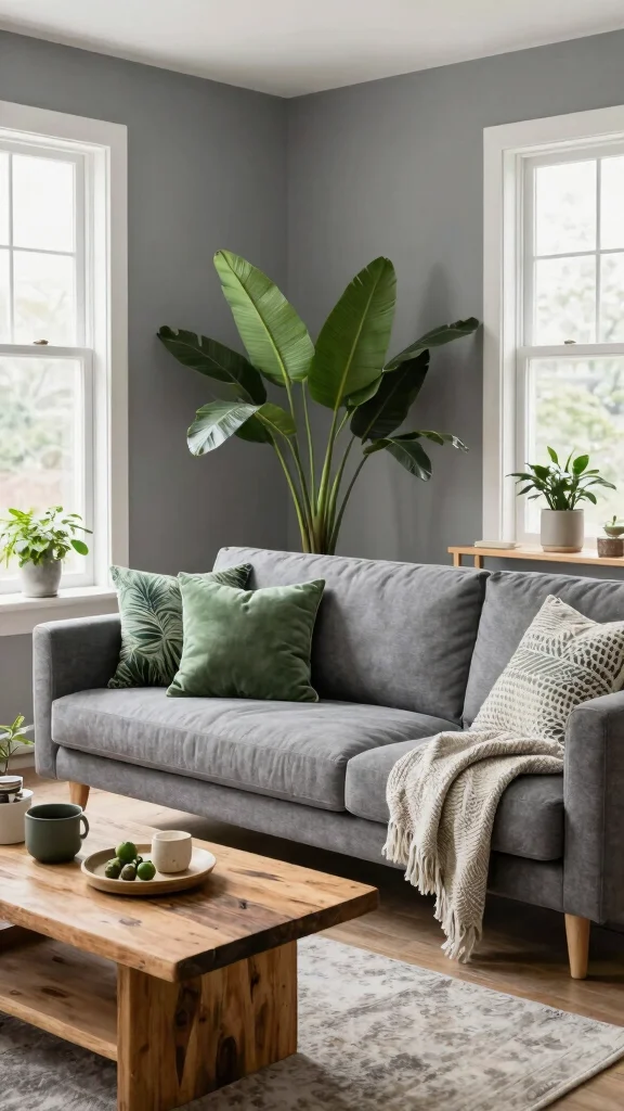 13 Living Room Color Scheme Ideas for a Harmonious Styled Space - 4. Cool Grey and Botanical Green 1