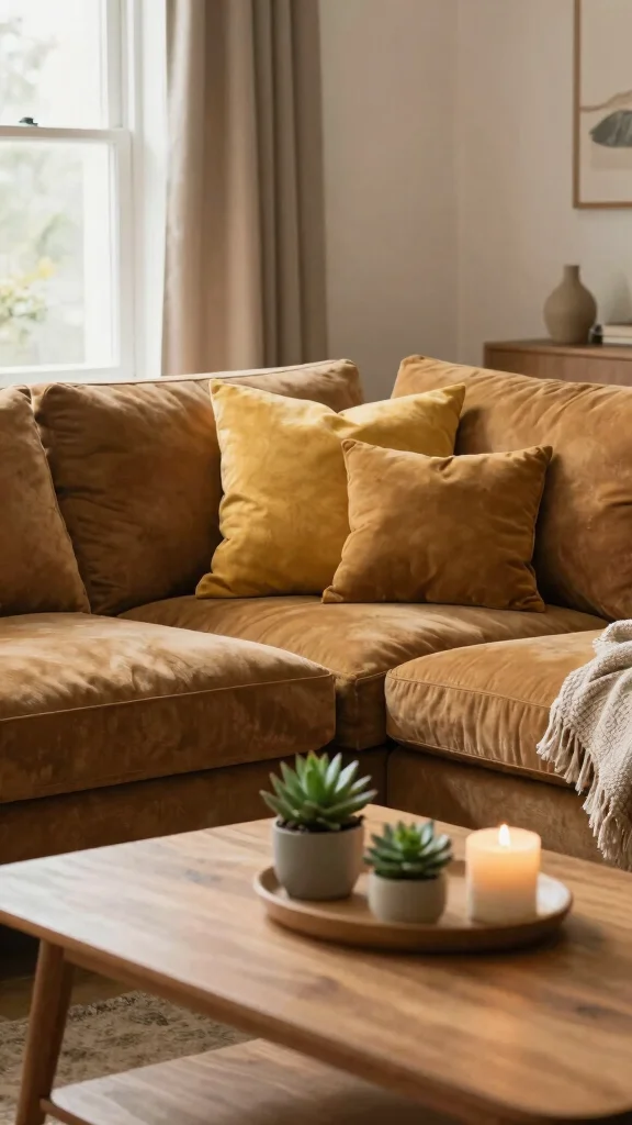 13 Living Room Color Scheme Ideas for a Harmonious Styled Space - 7. Warm Mustard and Earthy Browns 1