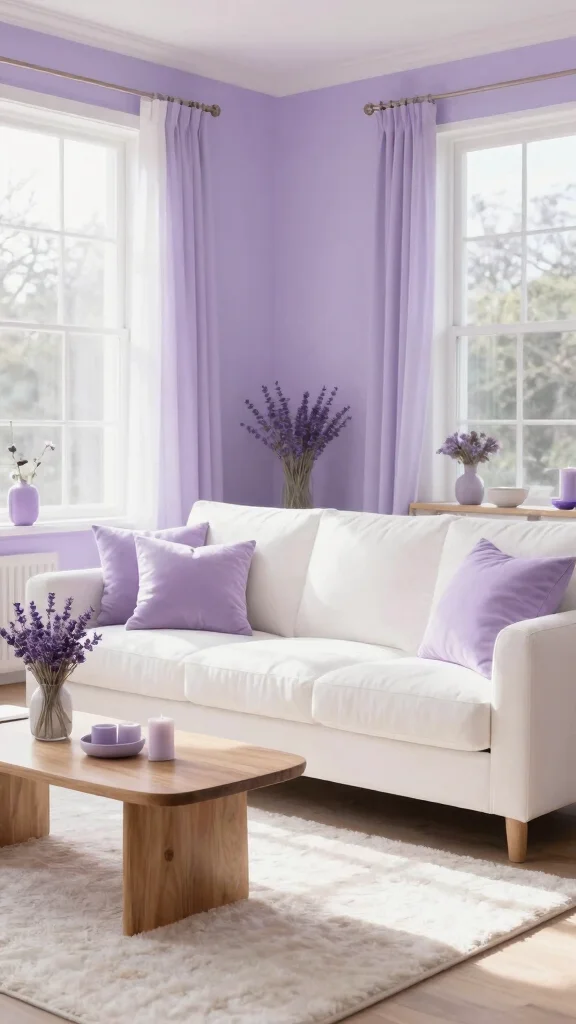 13 Living Room Color Scheme Ideas for a Harmonious Styled Space - 8. Soft Lavender and White 1
