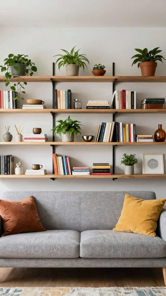 13 Living Room Furniture Layout Ideas for Every Room Shape and Size - 9. Open Shelving: Style Meets Functionality 1