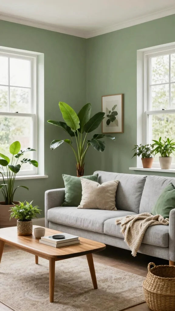 13 Living Room Paint Color Ideas for a Fresh Cohesive Space - 1. Serene Sage Green 1