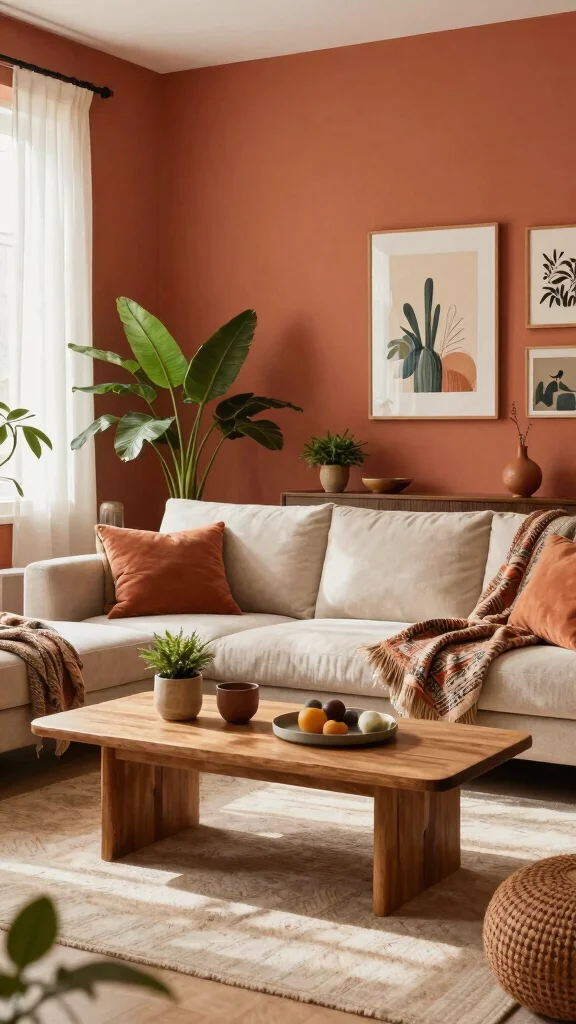 13 Living Room Paint Color Ideas for a Fresh Cohesive Space - 2. Bold Terracotta 1