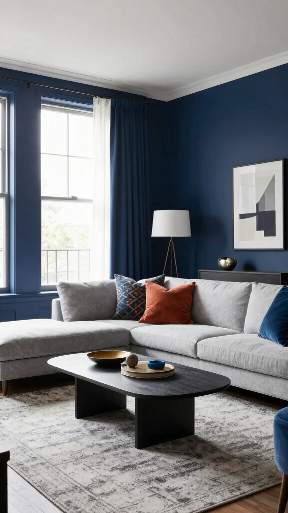 13 Living Room Paint Color Ideas for a Fresh Cohesive Space - 4. Rich Navy Blue 1