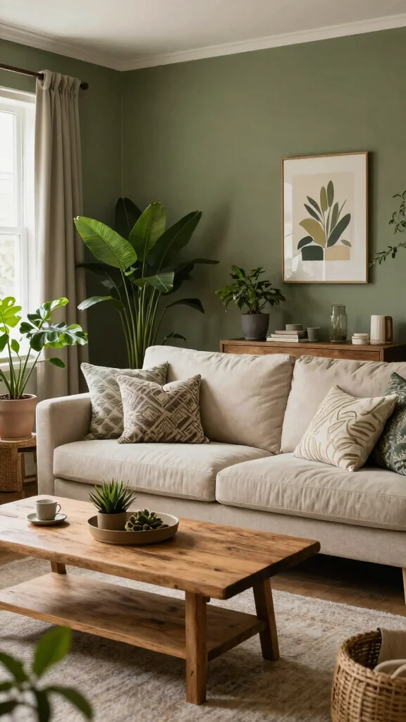 13 Living Room Paint Color Ideas for a Fresh Cohesive Space - 6. Earthy Olive Green 1