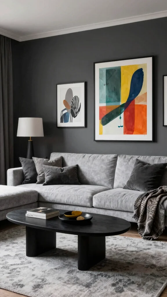 13 Living Room Paint Color Ideas for a Fresh Cohesive Space - 9. Moody Charcoal Gray 1