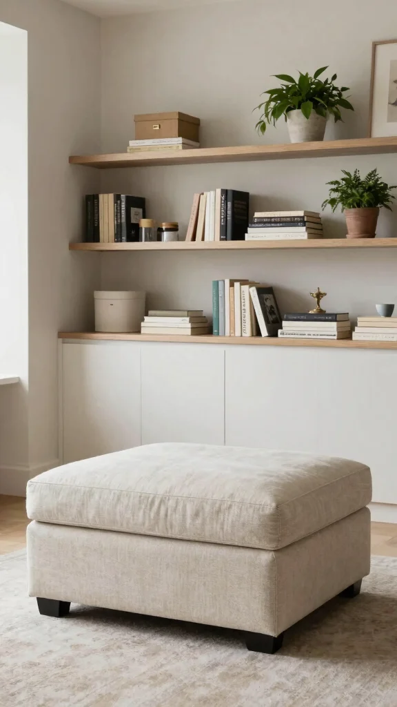 13 Living Room Wall Decor Ideas for Art Shelves and Statement Walls - 10. Functional Art: Storage Solutions 1