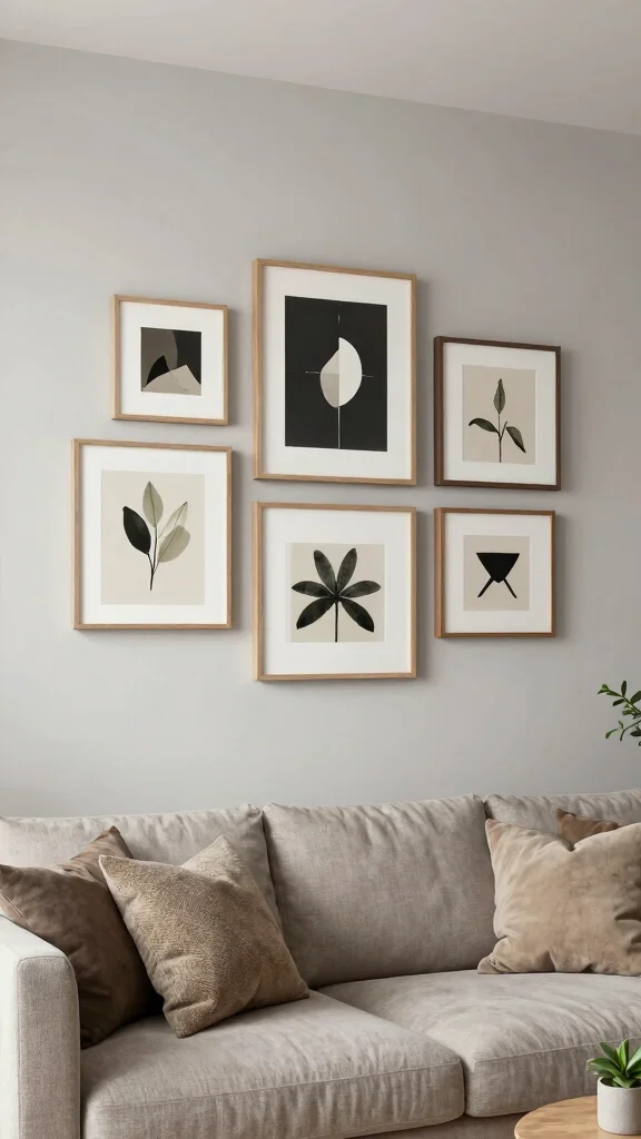 13 Living Room Wall Decor Ideas for Art Shelves and Statement Walls - 11. Floating Art Frames 1