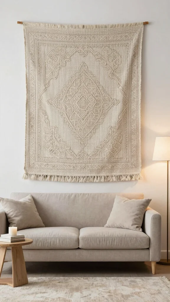 13 Living Room Wall Decor Ideas for Art Shelves and Statement Walls - 2. Textured Wall Tapestries 1