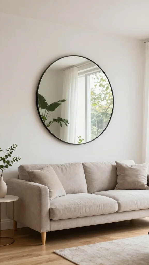 13 Living Room Wall Decor Ideas for Art Shelves and Statement Walls - 6. Minimalist Mirrors 1