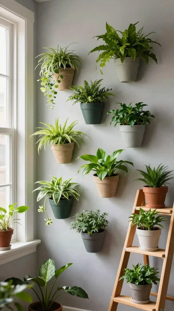 13 Living Room Wall Decor Ideas for Art Shelves and Statement Walls - 7. Vertical Plant Displays 1