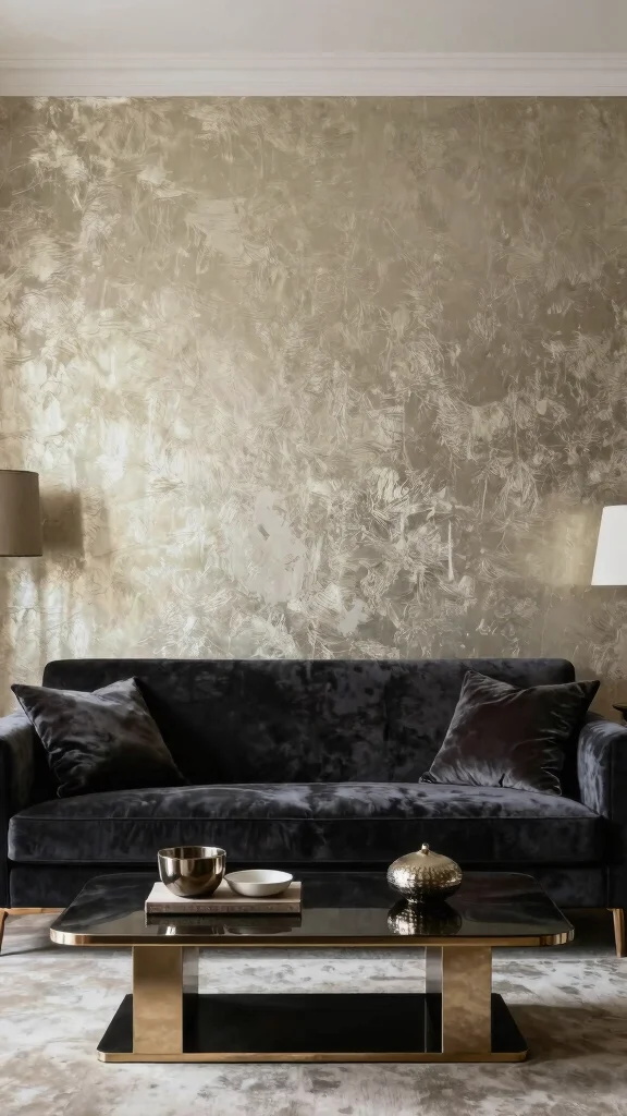 13 Living Room Wallpaper Ideas for Every Style From Bold to Subtle - 12. Elegant Metallic Accents 1