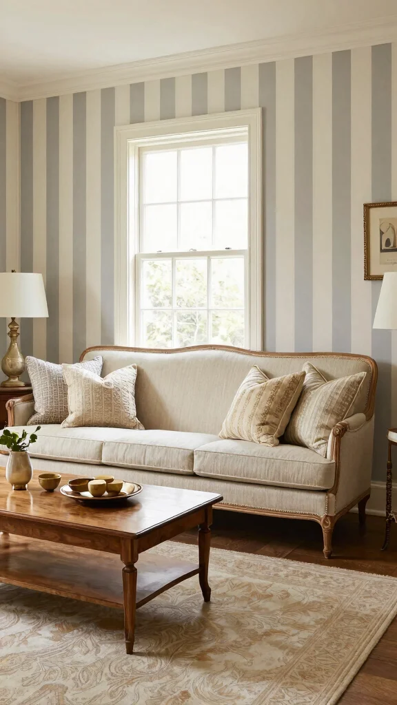 13 Living Room Wallpaper Ideas for Every Style From Bold to Subtle - 3. Classic Stripes for Timeless Elegance 1