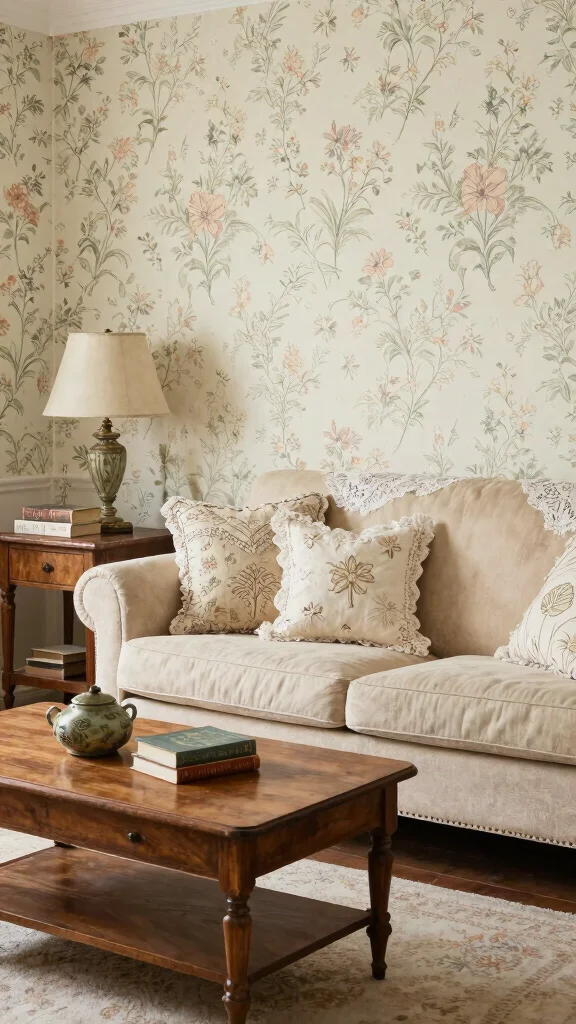 13 Living Room Wallpaper Ideas for Every Style From Bold to Subtle - 6. Vintage Revival 1
