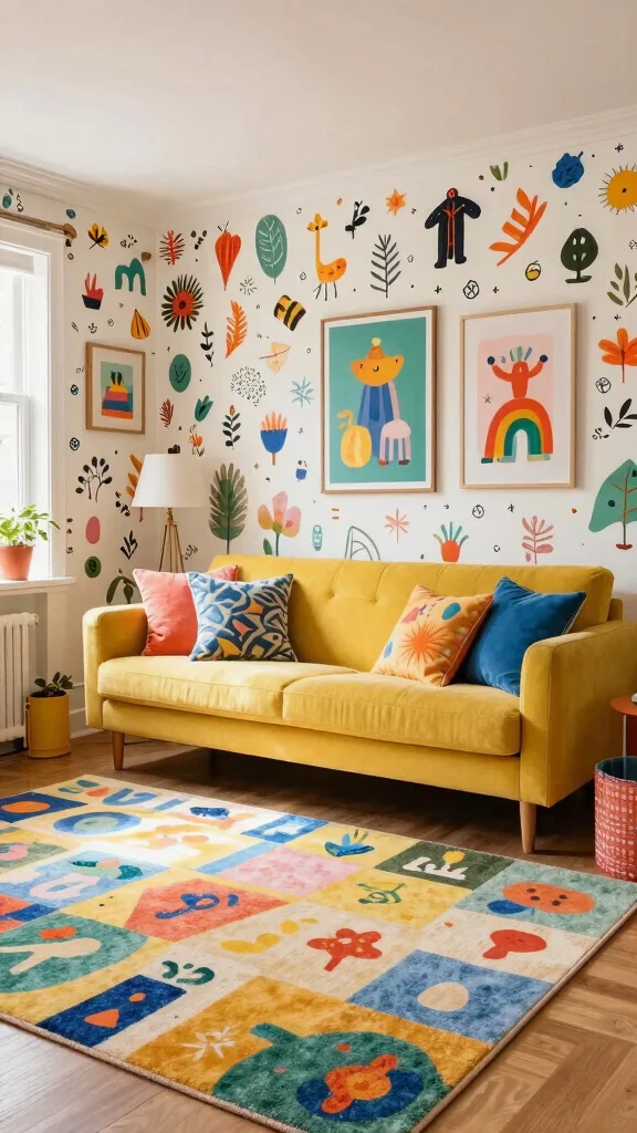 13 Living Room Wallpaper Ideas for Every Style From Bold to Subtle - 7. Whimsical and Playful 1