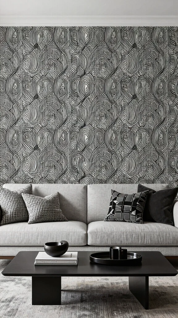 13 Living Room Wallpaper Ideas for Every Style From Bold to Subtle - 8. Monochrome Magic 1