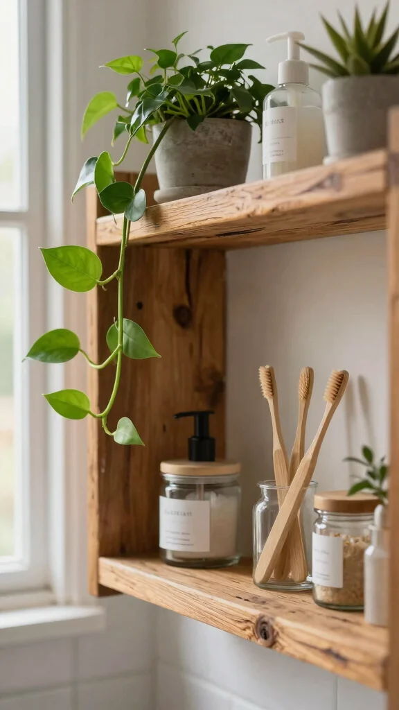 14 Bathroom Decor Ideas for Every Style, Budget, and Space - 1. Upcycled Wooden Shelving 1