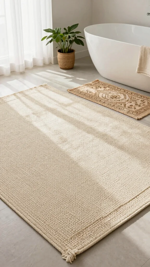14 Bathroom Decor Ideas for Every Style, Budget, and Space - 4. Natural Fiber Rugs 1