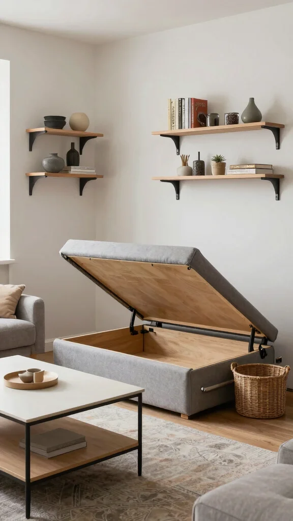 14 Living Room Decor Ideas for Every Style, Budget, and Space - 10. Smart Storage Solutions for Small Spaces 1